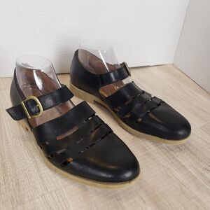 Born Henrika Black Leather Cutout Flats Women’s Size 10